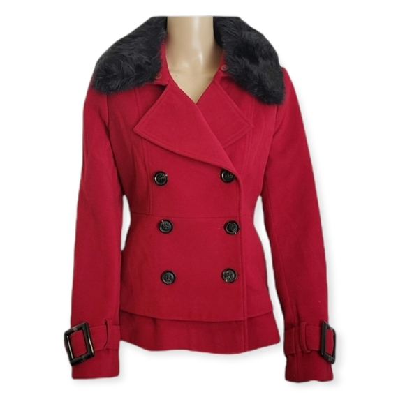 Double Breasted Coat with Faux Fur Trim - Picture 1 of 16